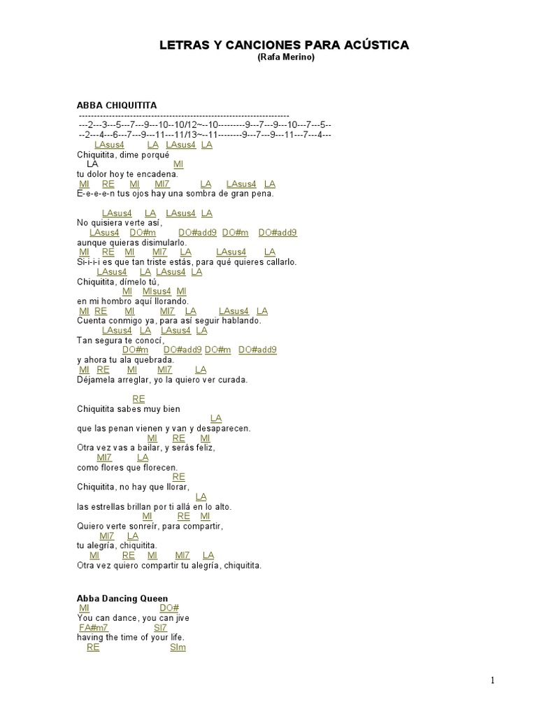 Canciones y Letras para Acústica, PDF