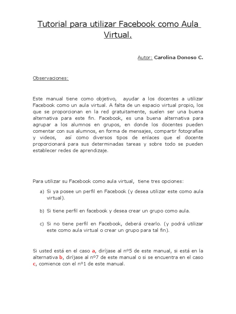 Tutorial de Facebook PDF Facebook Salón de clases