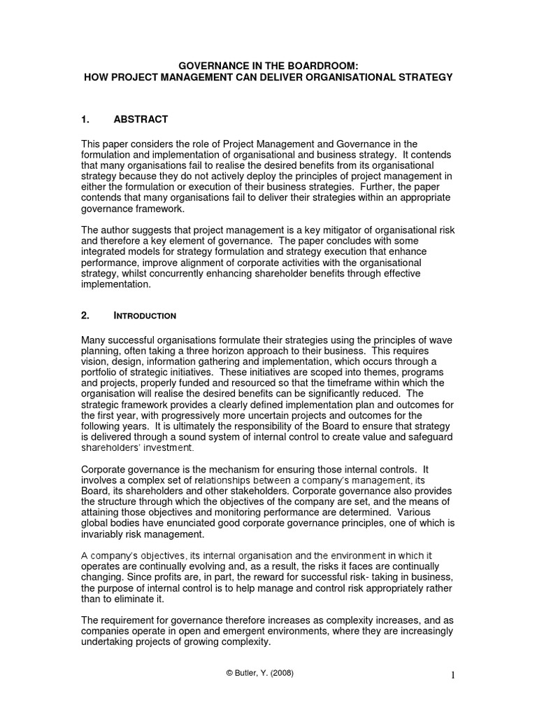 The Role of Project Management and Governance in Strategy ...