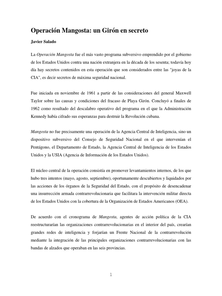 Operacion Mangosta PDF Agencia Central de Inteligencia Cuba