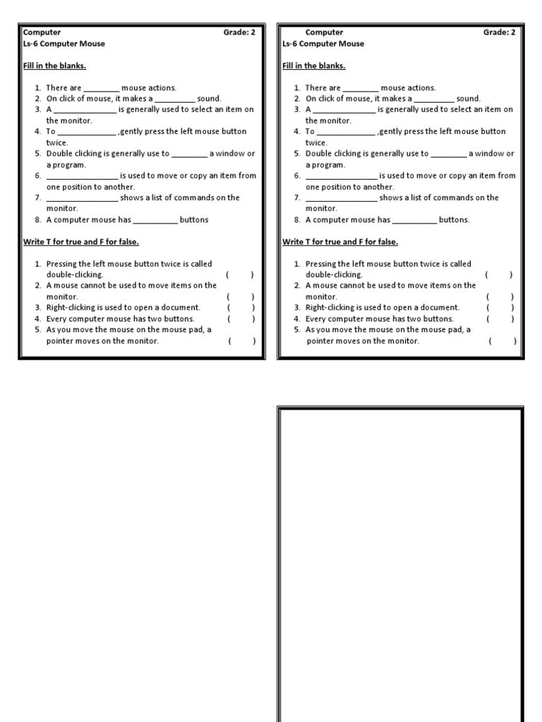 Computer Worksheets Grade 2 Double Click Areas Of Computer Science