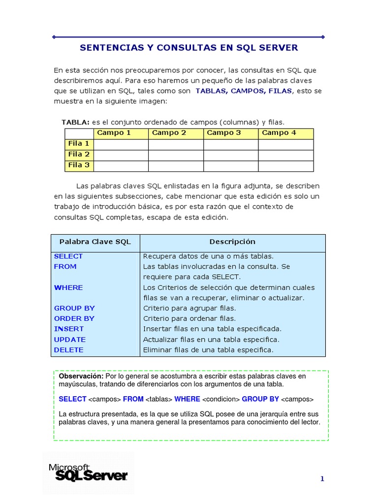 Sentencias y Consultas en SQL[1] | Sql | Microsoft Sql Server