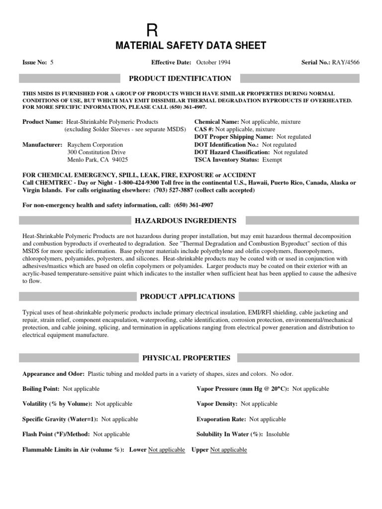 Heat-Shrinkable Polymeric Products MSDS | PDF | Combustion | Polymers