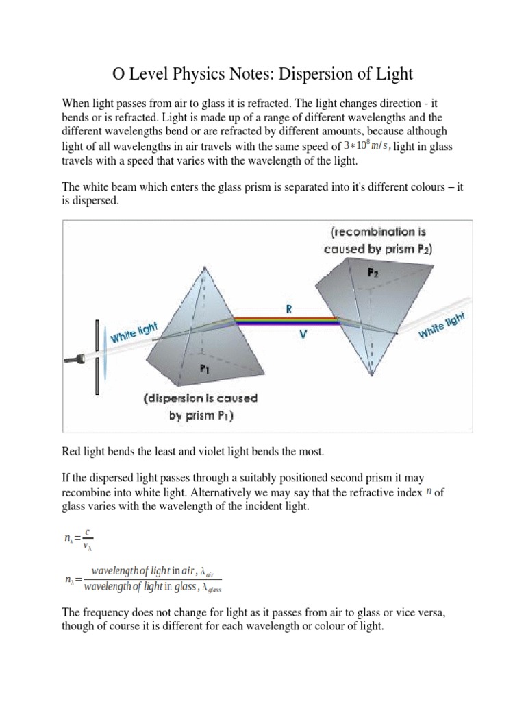 O Level Physics Notes (Dispersion of Light) | PDF