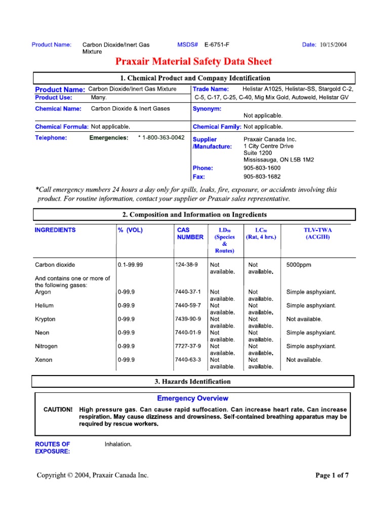 Praxair Carbon Dioxide Inert Gas PDF Chemical Elements Gases