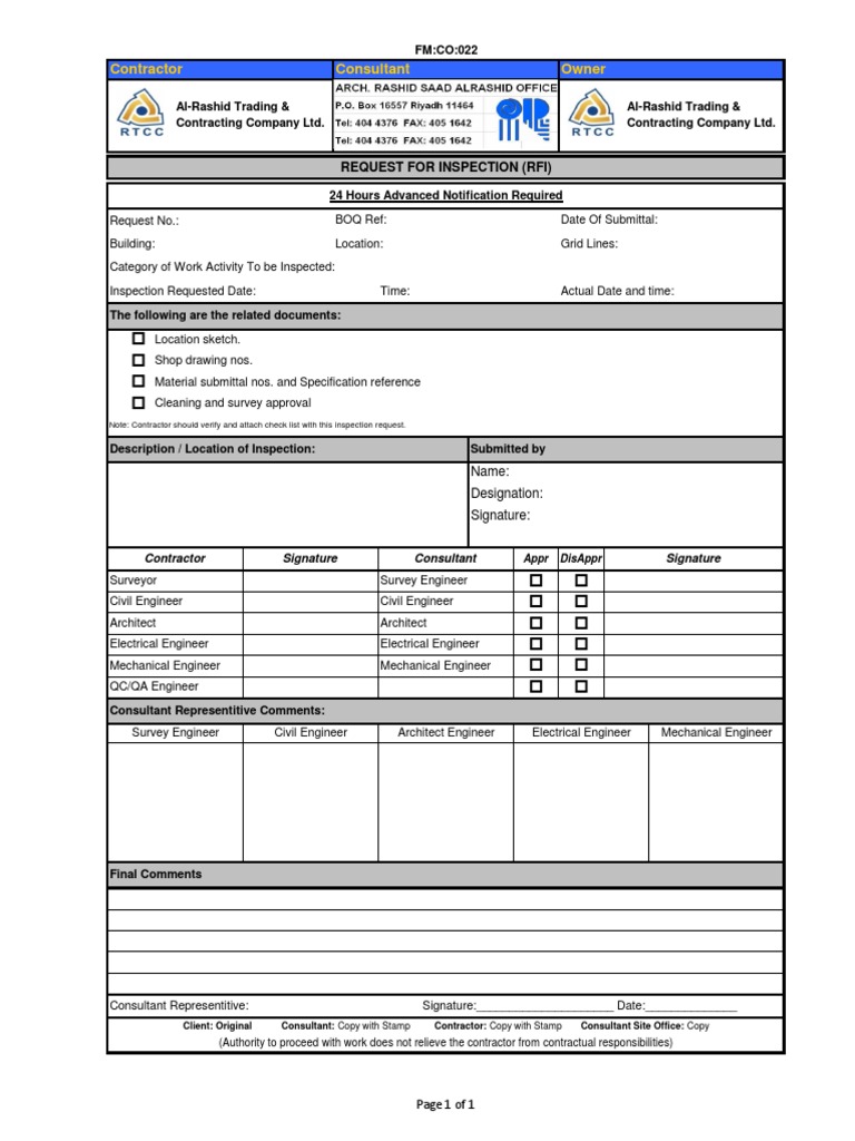 Construction Inspection Request Form | PDF | Business | Finance & Money ...