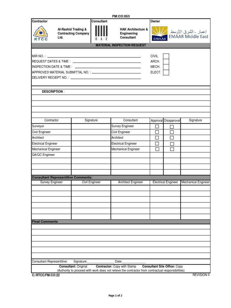 8 Material Inspection Request