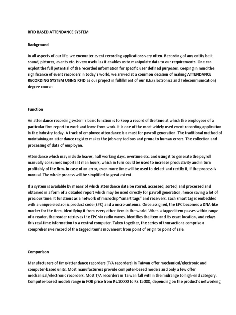 RFID Attendance System Overview | PDF | Radio Frequency Identification ...