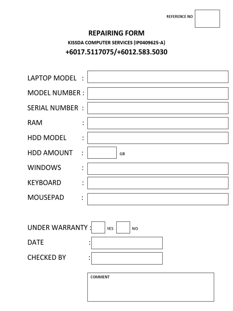Laptop Repair Form Template | PDF