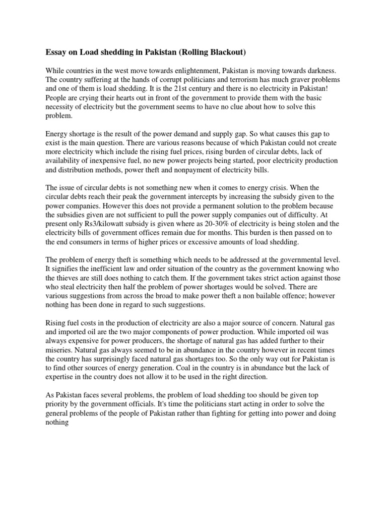 Essay On Load Shedding In Pakistan Energy Crisis Natural Gas