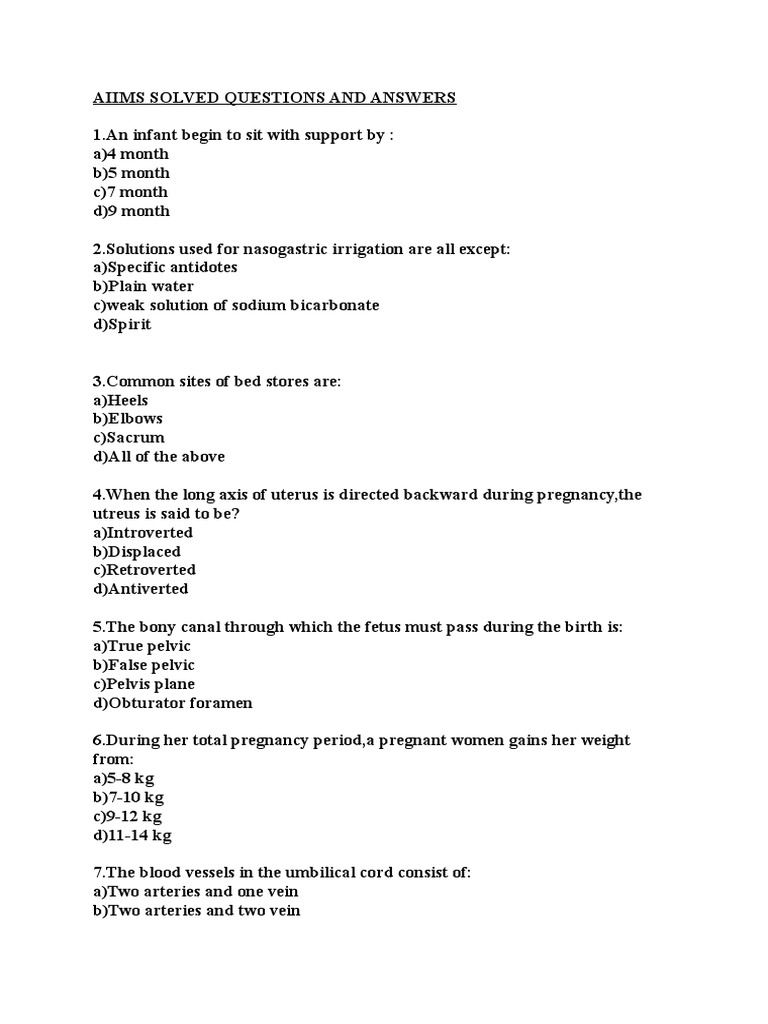 AIIMS Staff Nurse Previous Paper PDF