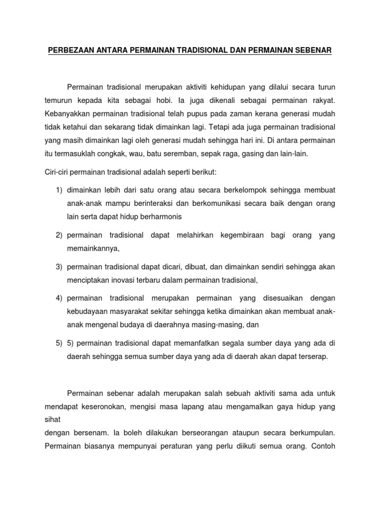Perbezaan Antara Permainana Tradisional Dan Permainan Sebenar Pdf