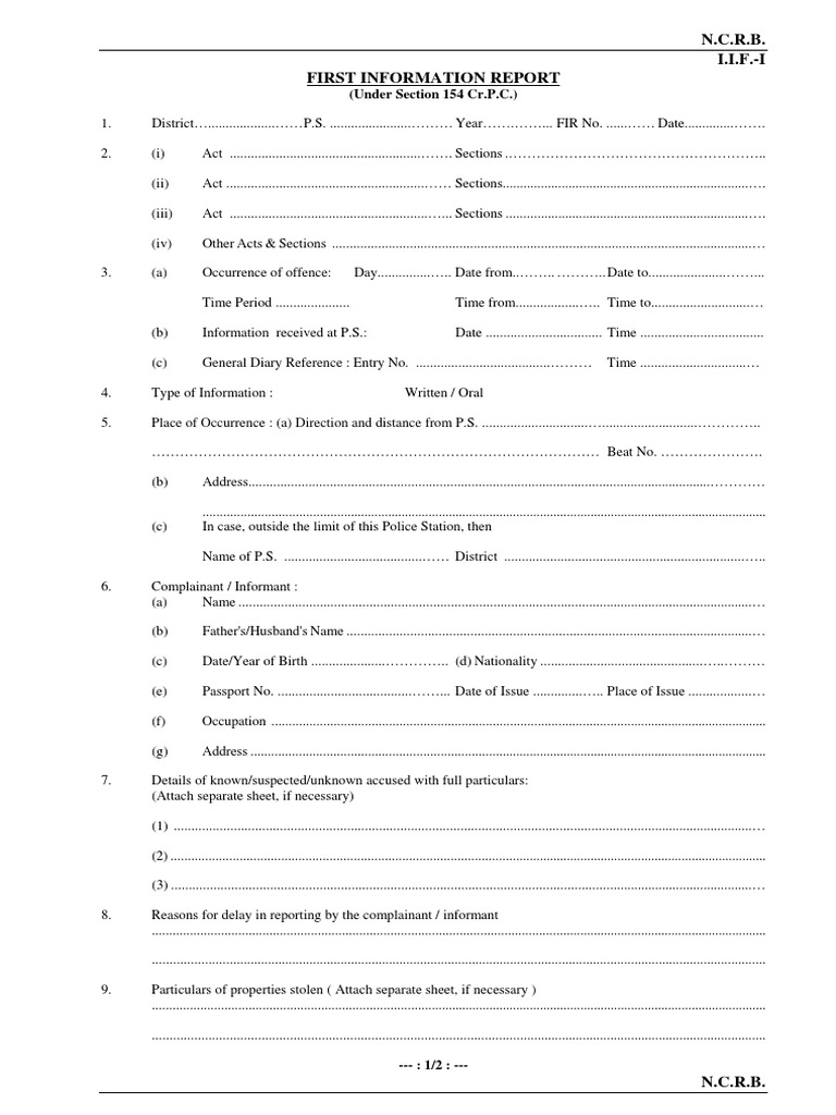 Police FIR Documentation | PDF | Social Science | Law