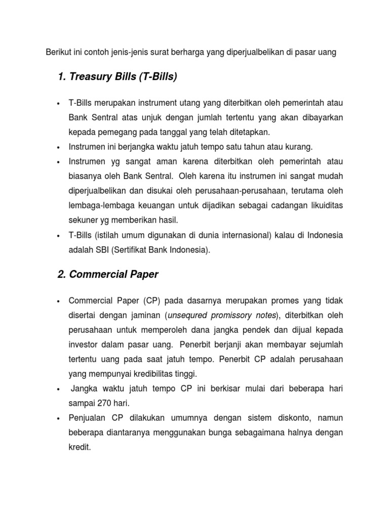 20 Contoh Surat Berharga Yang Diperjualbelikan Di Pasar Modal