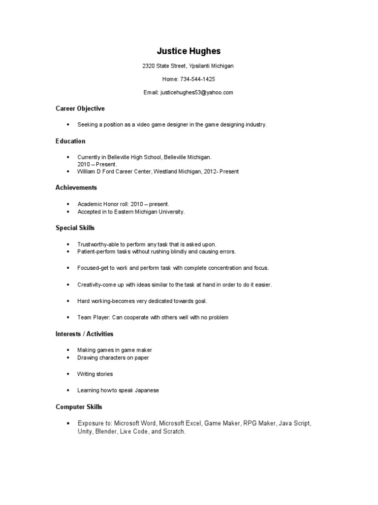Aspiring Video Game Designer Resume | PDF