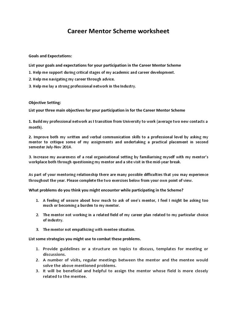 Career Mentor Scheme Worksheet | PDF | Career & Growth