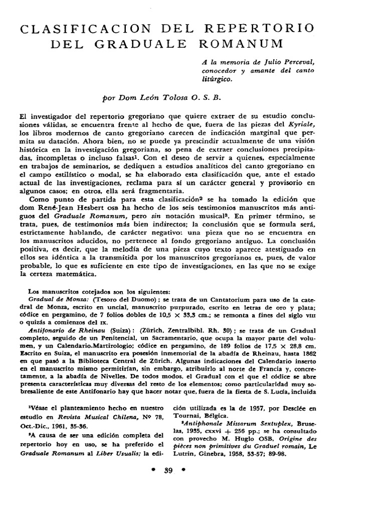 Clasificación Del Repertorio Del Graduale Romanum | PDF | Canto ...