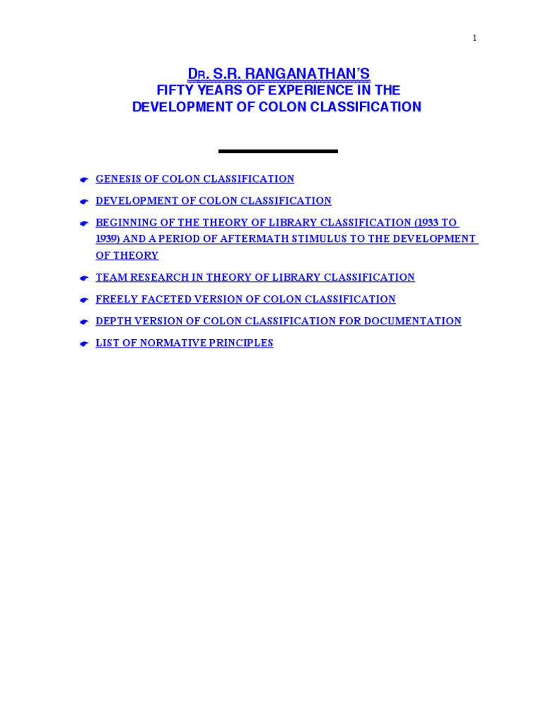 Ranganathan's Colon Classification Overview | PDF | Library Science ...