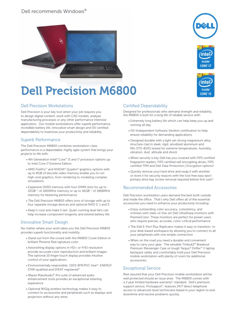 Dell Precision M6800 Brochure Brosur | Solid State Drive | 64 Bit Computing
