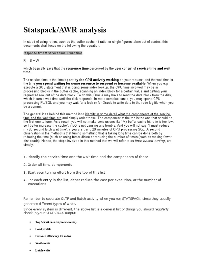 Awr Report Analysis | PDF | Computers