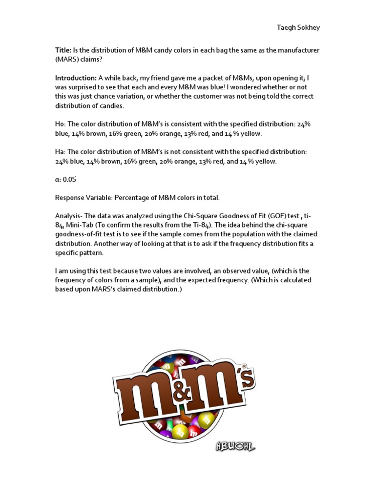 M&M Color Distribution Analysis | PDF | P Value | Probability And ...