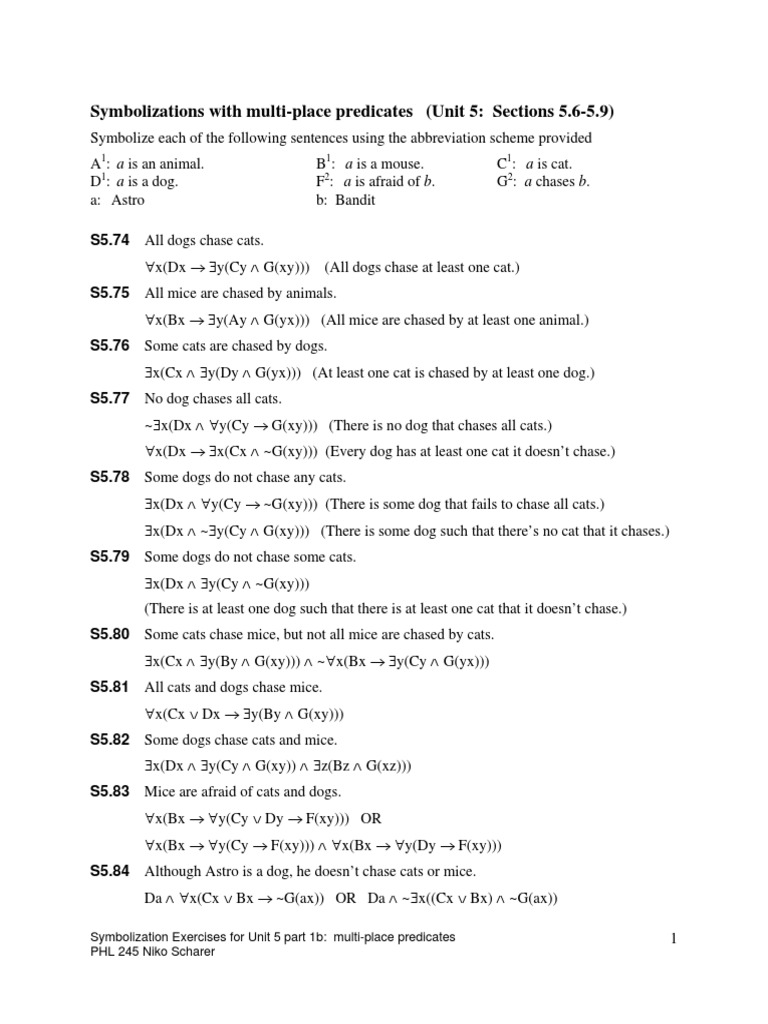 Multi-Place Predicate Symbolization Exercises | PDF | Logic | Teaching ...