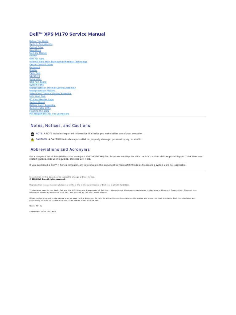 DELL XPS M170 SERVICE MANUAL PDF