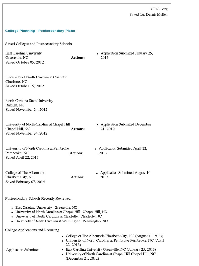 College Planning Postsecondary Plans | PDF | North Carolina ...