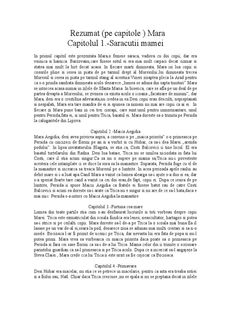 Print Si Cersetor Rezumat Pe Capitole Rezumat Pe Capitole Mara | PDF