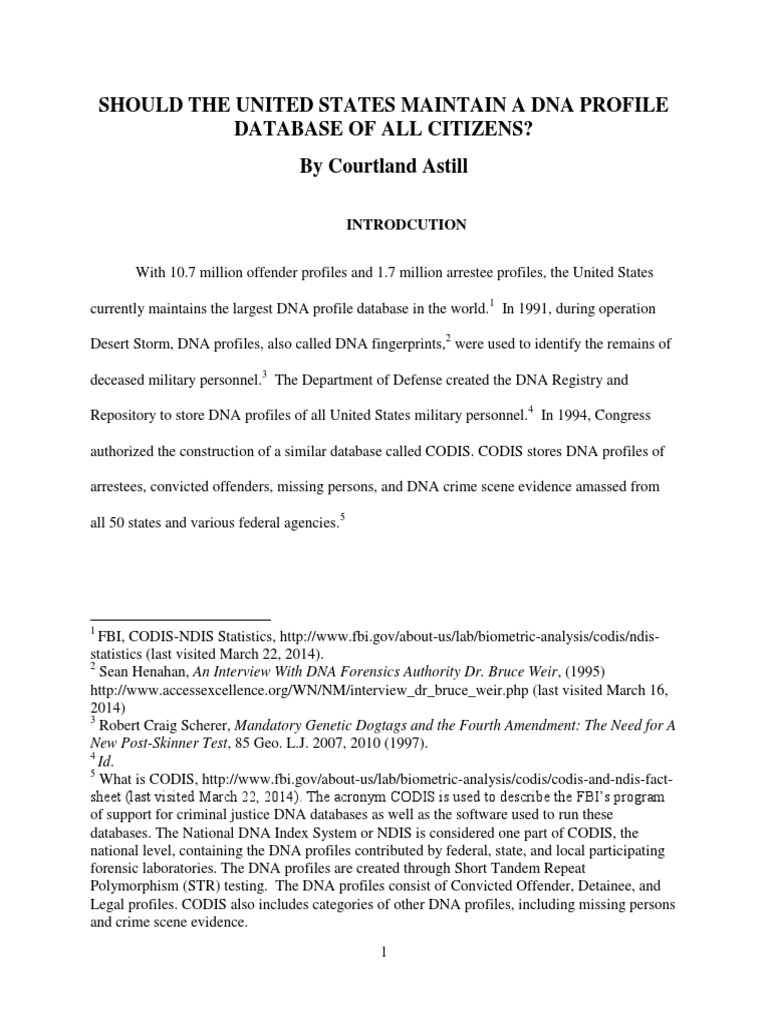 U.S. DNA Database: Policy and Constitutionality | PDF | Dna Profiling ...
