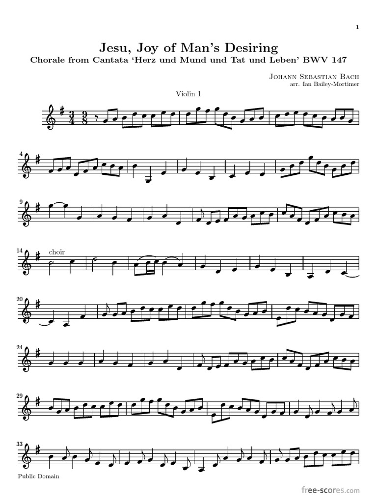 Jesu Joy Man Desiring Violin Part Jesu Joy Of Man S Desiring Herz Und Mund Und Tat Und Leben Bwv 147