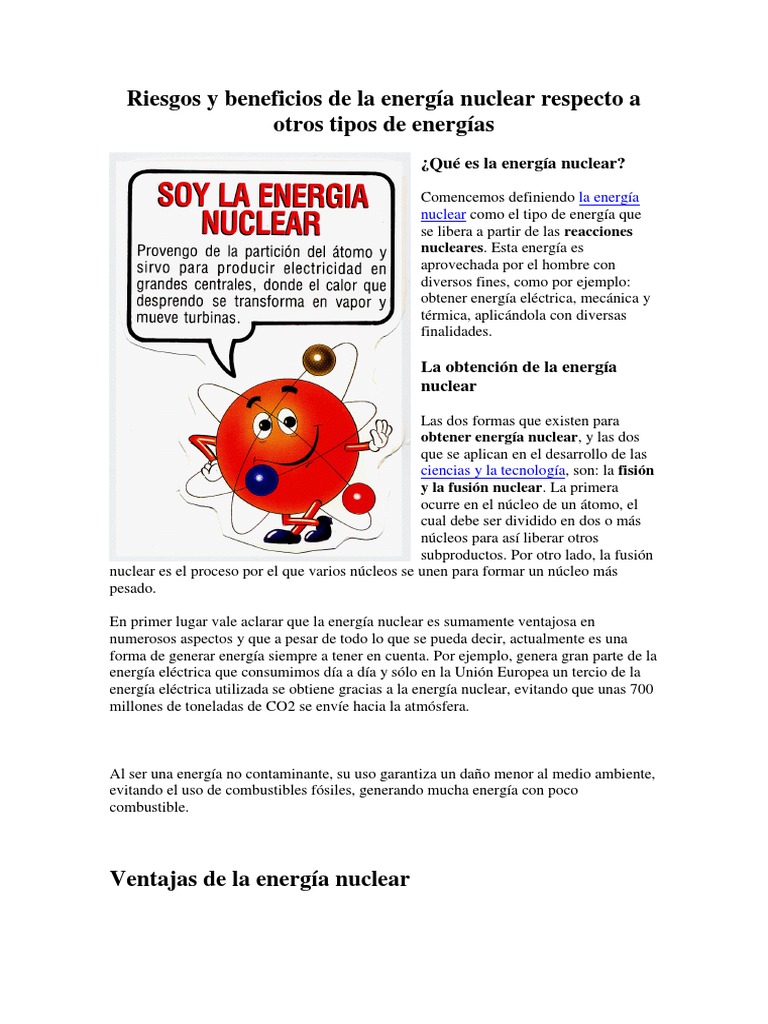Riesgos y Beneficios de La Energía Nuclear Respecto A Otros Tipos de  Energías | PDF | La energía nuclear | Armas nucleares, image size:768x1024
