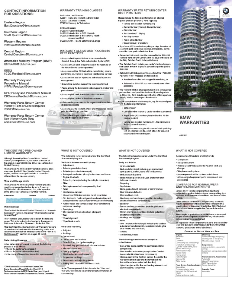 248040 BMW Warranty Brochure EM Apr2013 Transmission (Mechanics