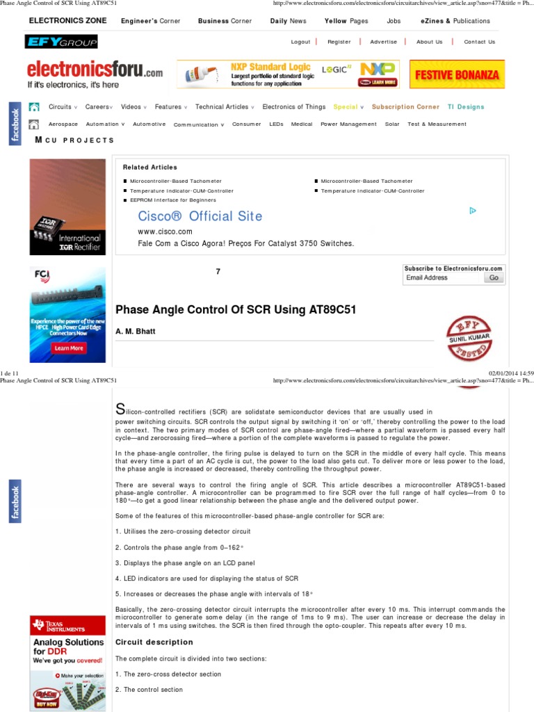 Phase Angle Control of SCR Using AT89C51 PDF Power Supply