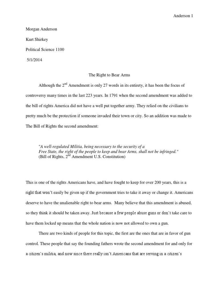 Persuasive Essay On Right To Bear Arms