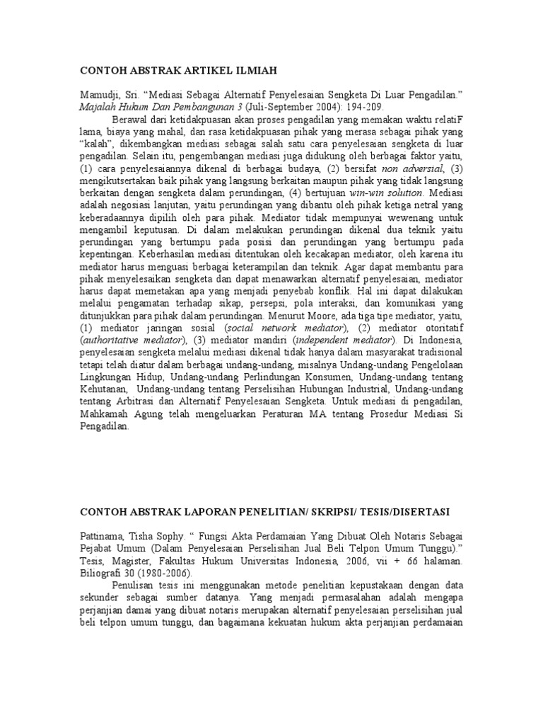 Contoh Abstrak Artikel Ilmiah