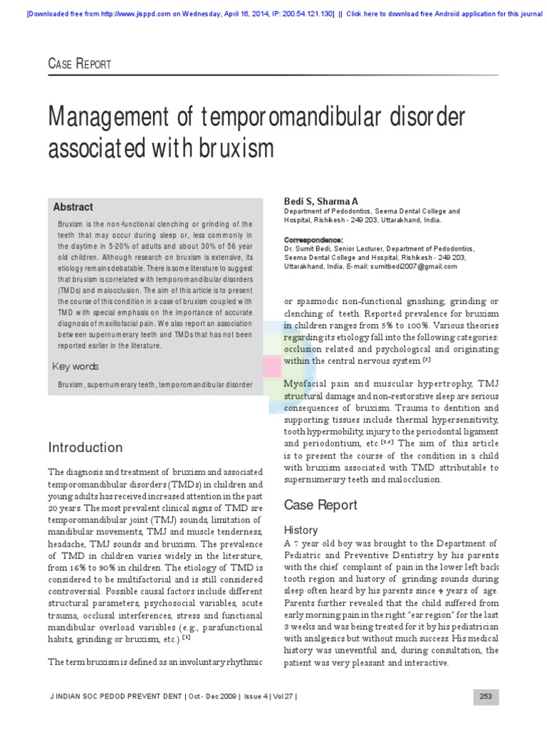 Management of Temporomandibular Disorder Associated With Bruxism | PDF ...