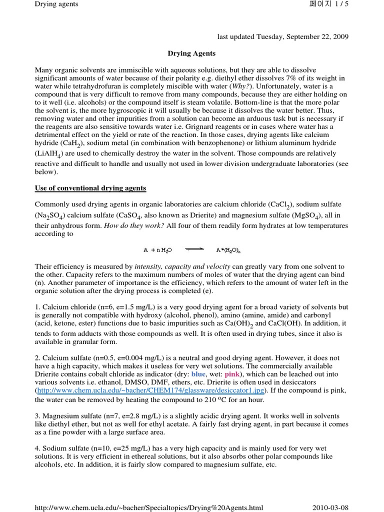 Drying Agents Solution Solvent