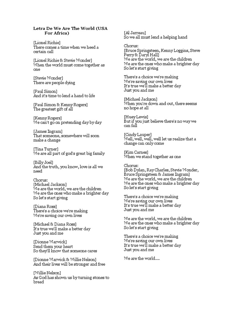 Letra We Are The World | PDF | Art