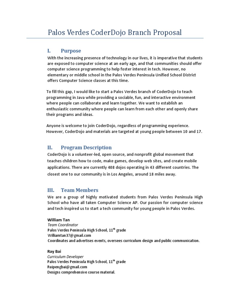 Palos Verdes CoderDojo Proposal | PDF | Curriculum | Computer Programming