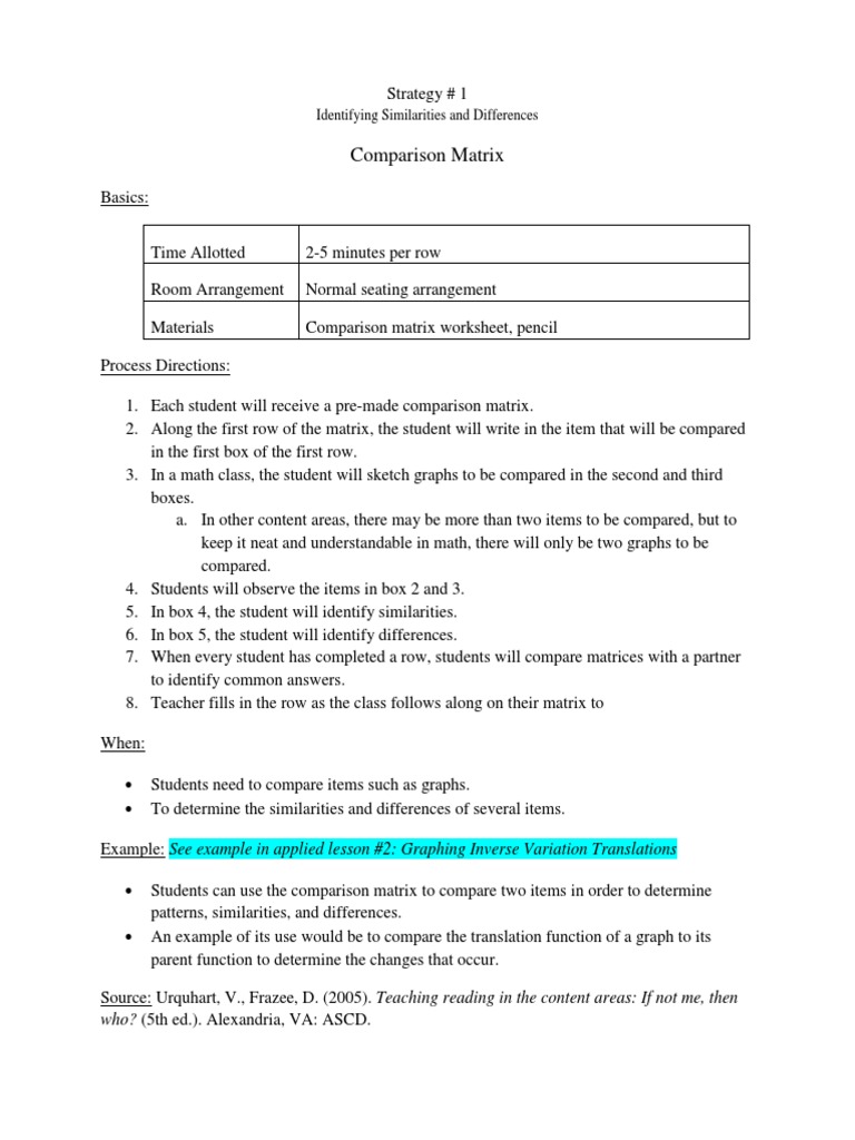 Comparison Matrix for Analyzing Graphs | PDF