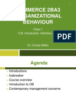 Commerce 2ba3 Organizational Behaviour: Class 1 O.B. Introduction, Definition, History