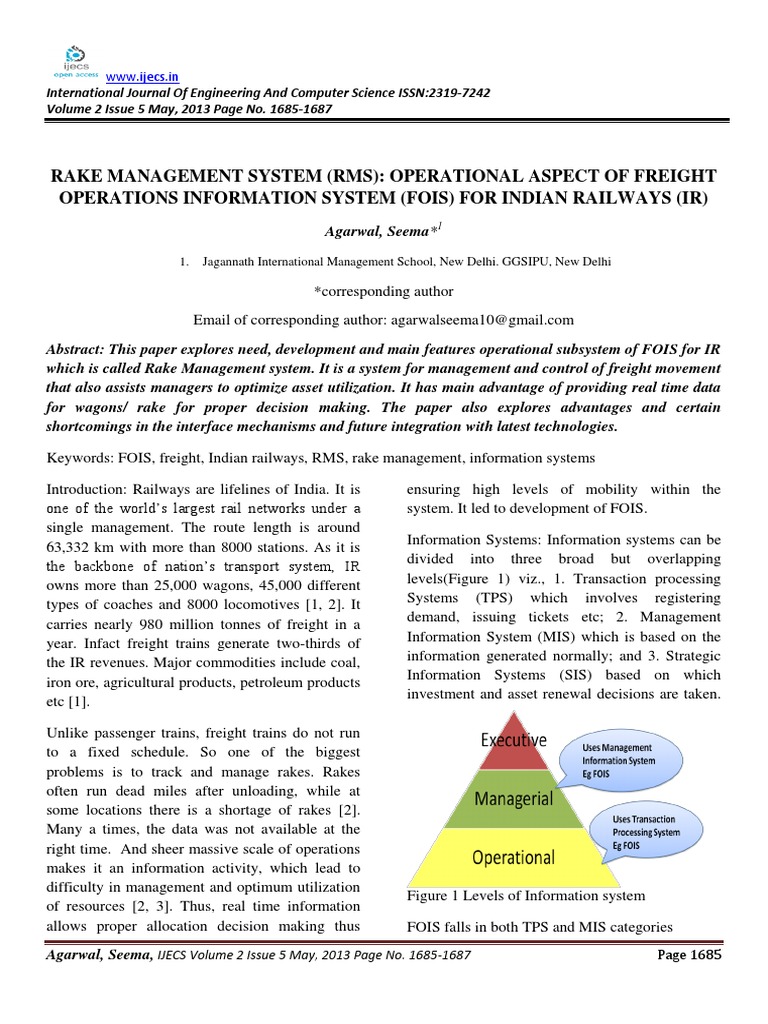 Rake Management System (RMS) : Operational Aspect of Freight Operations ...
