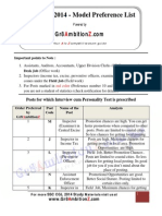 SSC CGL 2014 Model Preference List