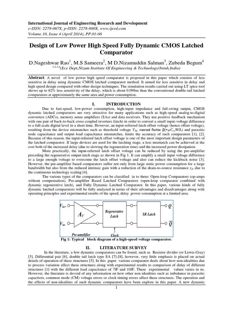 Design of Low Power High Speed Fully Dynamic CMOS Latched Comparator ...