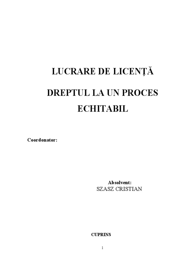 Lucrarea Licenta Dreptul La Un Proces Echitabil