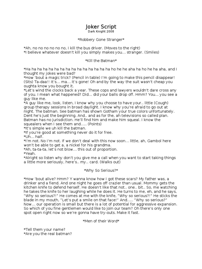Joker Script  Batman  Leisure