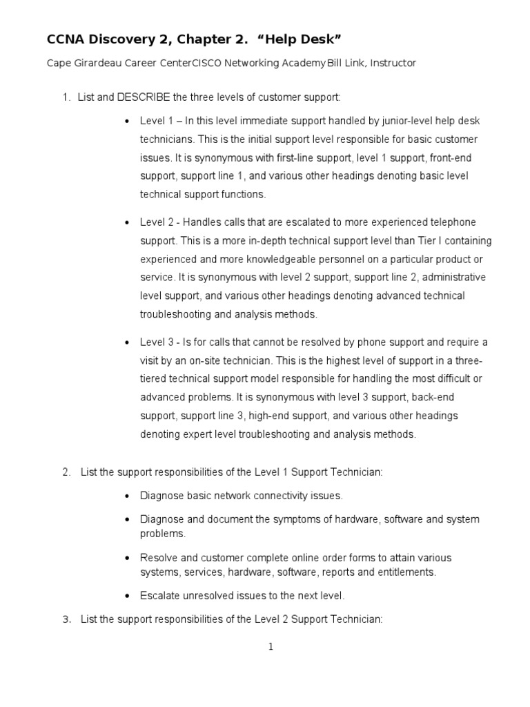 35501018 Ccna Discovery 2 Chapter2 Help Desk Technical Support