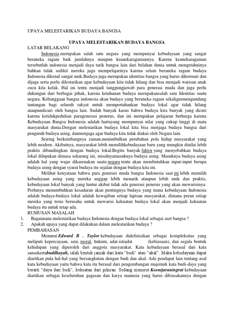 Upaya Melestarikan Budaya Bangsa