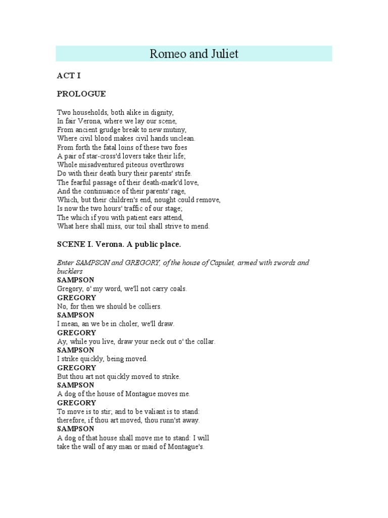 Romeo and Juliet Play | PDF | Characters In Romeo And Juliet ...
